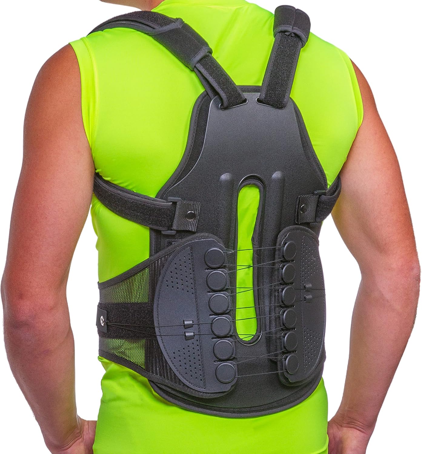 BraceAbility TLSO Full-Body Back Brace Support - Hard Turtle Shell Jacket for Thoracic Kyphosis, Parkinson's Disease, Fractured Spine, Scoliosis, Postural Correction, Post-Surgery Recovery (Large)