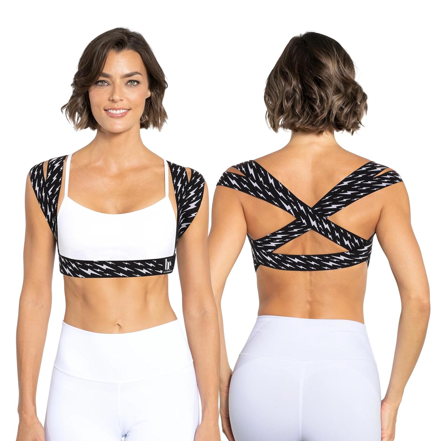 BackEmbrace Posture Corrector for Women and Men - Made in USA - Slim and Adjustable Shoulder Brace - Back Brace for Back Pain Relief - Lightning Bolt M/L