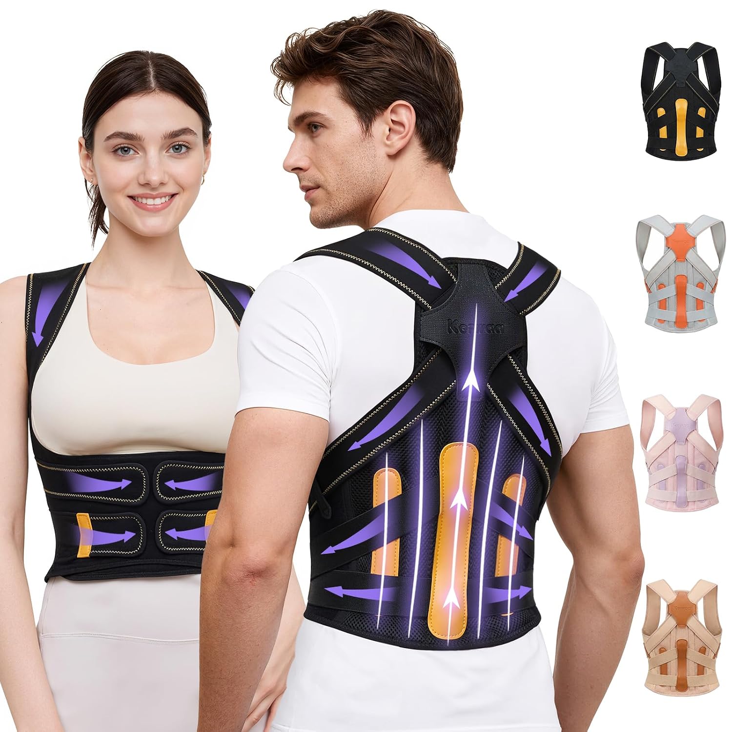 Posture Corrector for Women and Men, 5 Full Back Support Brace Rods, FSA&HSA Eligible, Adjustable Shoulder Straightener, Improving Hunchback Posture, Upper and Lower Back, Neck Pain Relief, Large