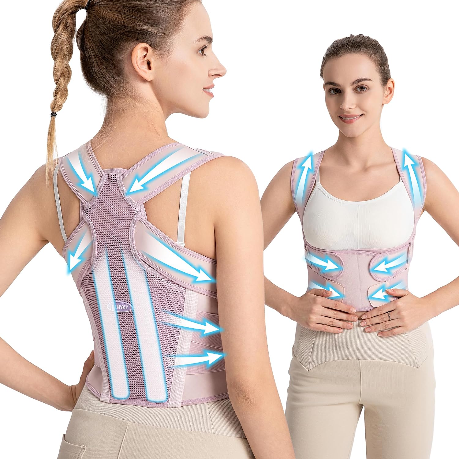 NLNYCT Posture Corrector for Women, 2-in-1 Back Brace with Shoulder Support