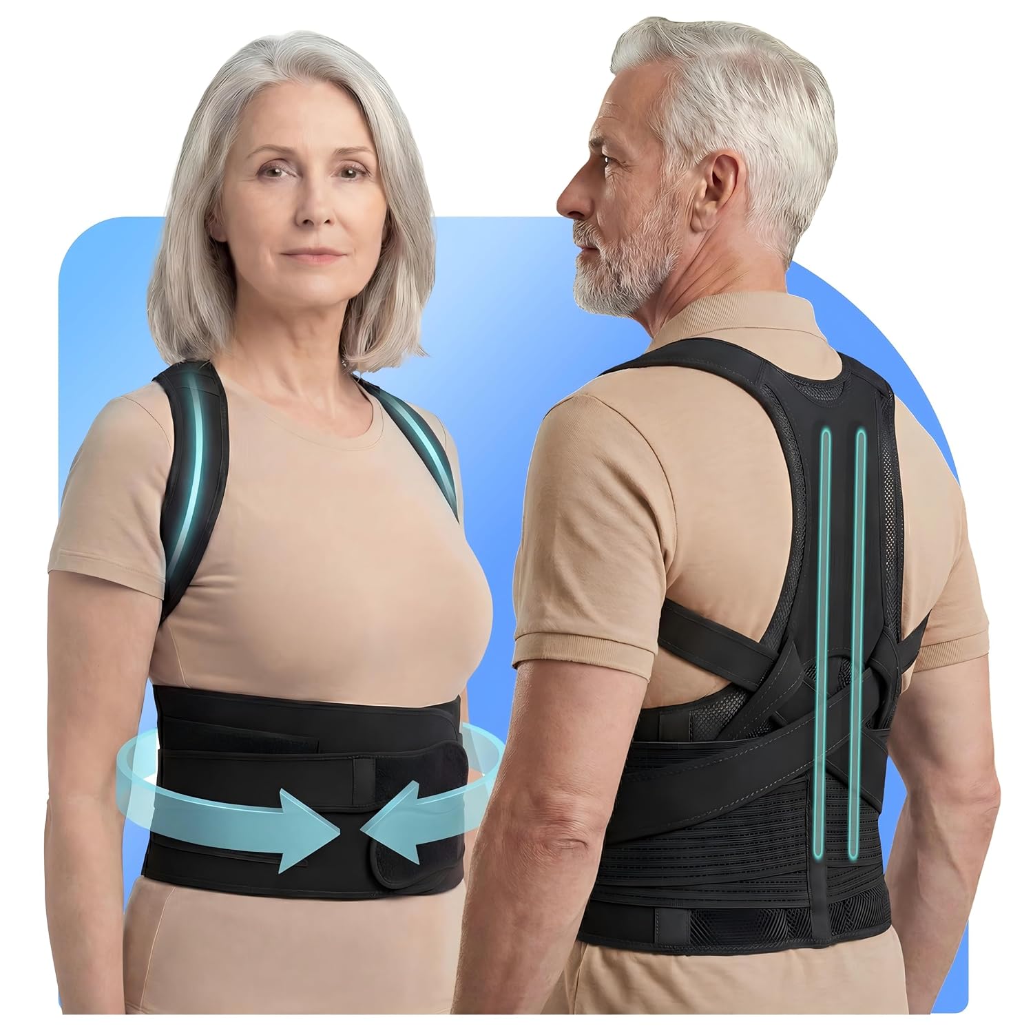 Posture Corrector for Men/Women, Full Back Brace, Lumbar Support
