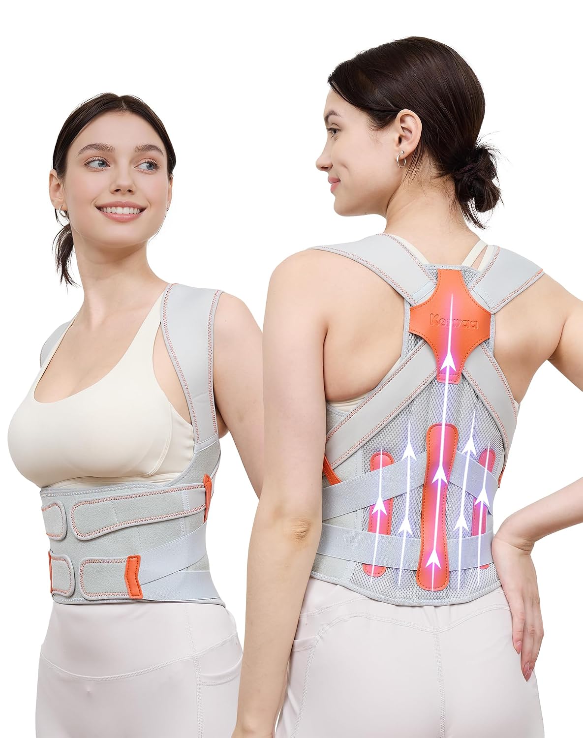 Posture Corrector for Women and Men, Full Back Support Brace, Gray, Large